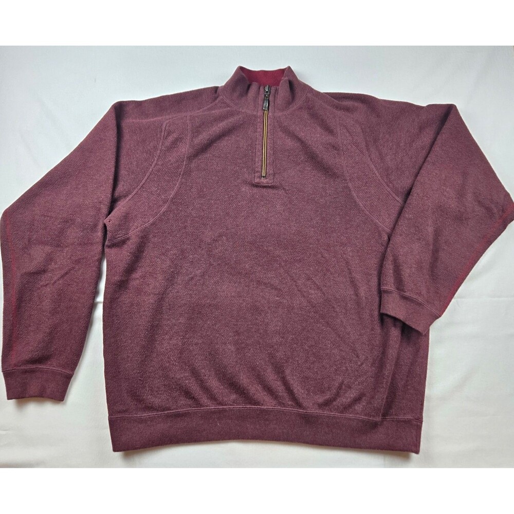 Tommy Bahama 1/4 Zip Sweater Mens Medium Burgundy Maroon Knit Pullover Mock Neck